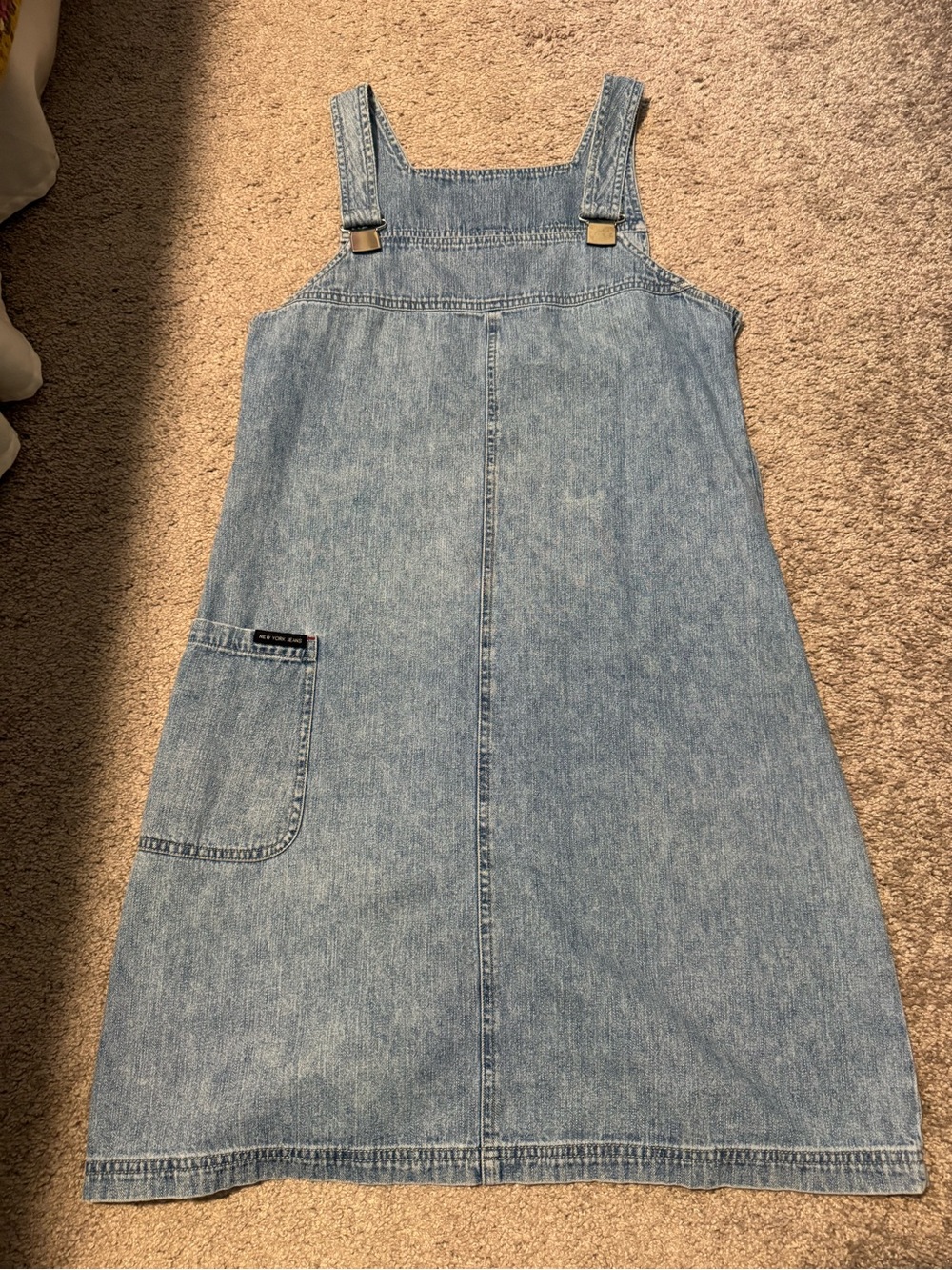 New York & Company Light Blue Denim Overall Dress